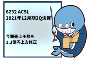 6232 ACSL 2021年12月期2Q決算【今期売上予想を1.3億円上方修正】